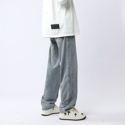 牛仔裤男士夏季薄款冰丝美式高街宽松直筒休闲阔腿长裤子