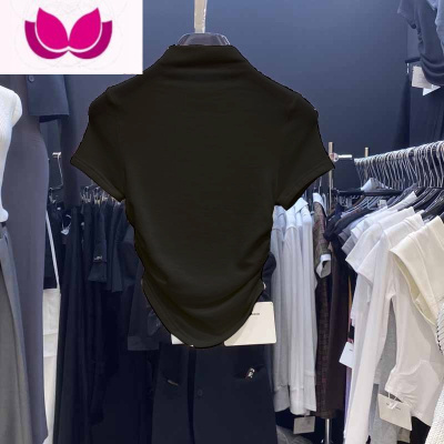 七斓半高领短袖t恤女夏紧身正肩体恤别致甜辣妹港味chic纯欲短款上衣