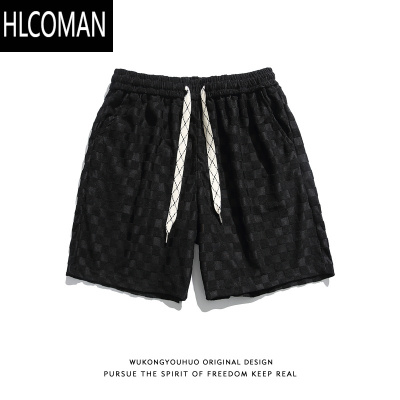 HLCOMAN夏季潮牌格子设计感休闲短裤男复古街头宽松bf风五分裤子