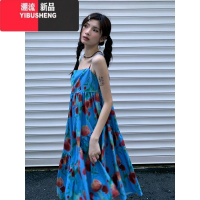 YIBUSHENG度假风吊带连衣裙女季宽松百搭长裙设计感郁金香印花多巴胺裙子