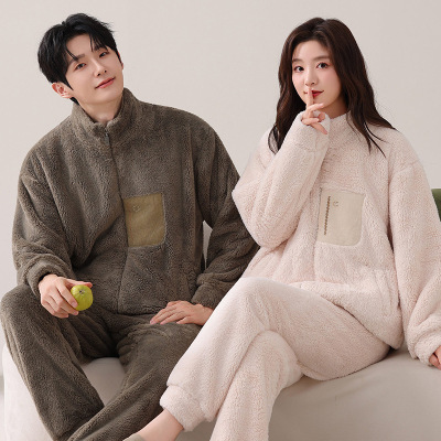 情侣睡衣女款春秋冬季珊瑚绒加厚加绒保暖一男士一女士家居服套装