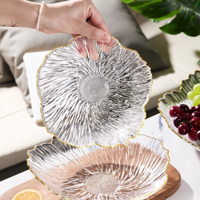 花瓣玻璃果盘客厅上档次办公室果盘干果糖果盘套装