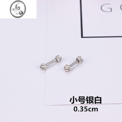 JiMi韩版时尚超闪满钻球双头耳钉钛钢精美双球螺丝耳骨钉耳环饰品