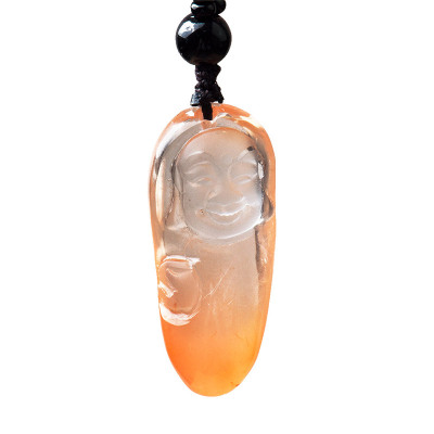 梦克拉 红兔毛雕刻弥勒佛笑佛吊坠 红兔毛 弥勒 水晶发晶吊坠 水晶吊坠 项链吊坠 玉吊坠 发晶吊坠挂绳 水晶 佛 红兔毛