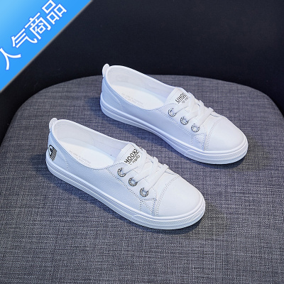 SUNTEK2023夏季新款百搭小白女鞋2022夏款浅口一脚蹬懒人平底单鞋子