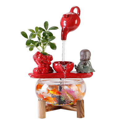 招财流水鱼缸摆件循环水创意家居造景陶瓷家用装饰品乔迁开业礼物