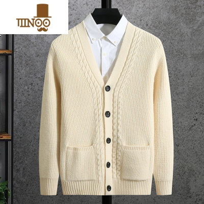 YANXU2023春新款V领针织开衫男士朝流休闲加厚时尚麻花毛衣外套