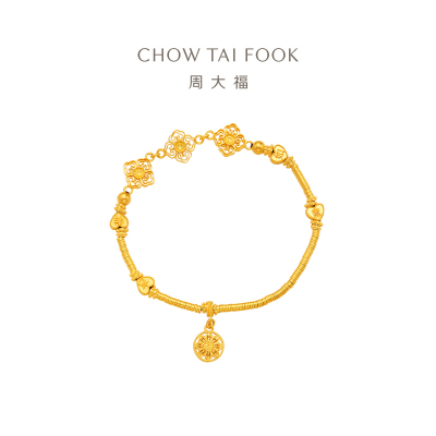 周大福 传承藏蕴 传承足金黄金手链寓意吉祥如意(工费:1420计价)F233361