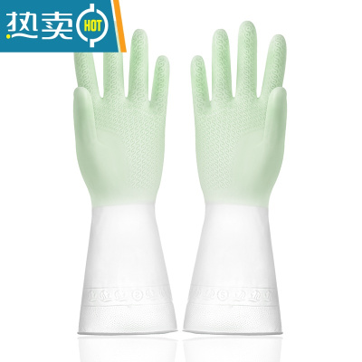 敬平洗碗手套女厨房刷碗家用洗衣服家务洗菜橡胶防水防滑耐用胶皮清洁 [3双]渐变色(绿)-划算装 L