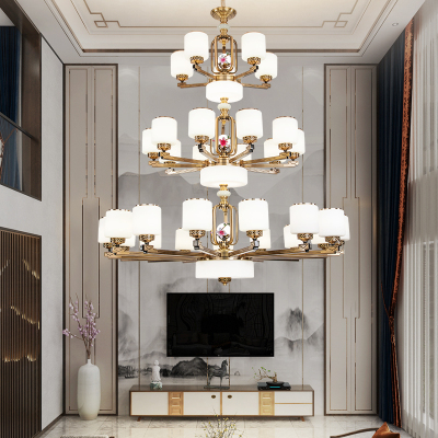 克罗斯塔 新中式大吊灯复式楼别墅客厅旋转楼梯长吊灯酒店工程家装大厅灯具