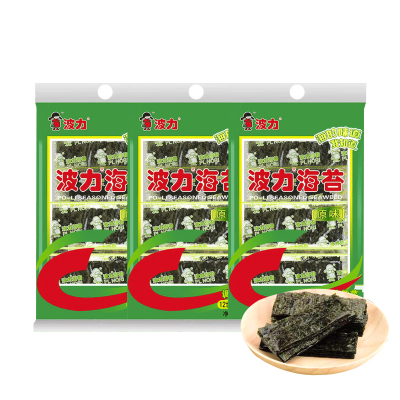 波力海苔原味11.2g*3袋 即食海苔高蛋白 大片寿司即食紫菜儿童零食