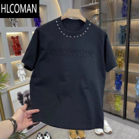 HLCOMAN新款潮痞铆钉钢印修身圆领短袖T恤男士夏季时尚百搭休闲品质潮衣