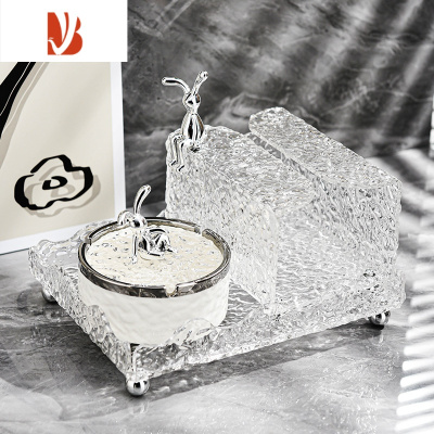 三维工匠多纸巾盒客厅轻奢放遥控创意家用桌面亚克力高颜值抽纸盒 石纹三件套(白银烟灰缸 纸巾盒 托盘)
