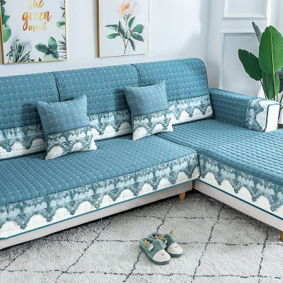 家柏饰(CORATED)四季通用防滑沙发垫坐垫子布艺全包萬能沙发套罩沙发盖布沙发巾 清婉蓝灰 90*90cm