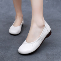 真皮圆头浅口大码平底单鞋休闲妈妈真皮25春夏新款软底四季豆豆鞋