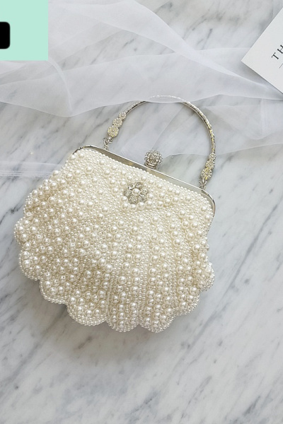 珍珠包包女小包贝壳包手工串珠包斜跨小包包复古网红包礼服旗袍包NEW LAKE女斜挎包