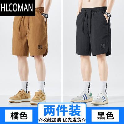 HLCOMAN冰丝短裤男夏季薄款2025新款潮牌休闲运动青少年速干男士五分裤夏