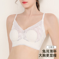 乳胶兔耳朵杯胸罩法式蕾丝内衣无痕薄款大胸显小收副乳无钢圈文胸_925