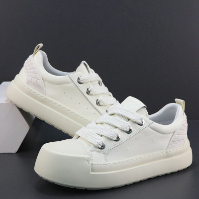 真皮小白鞋男厚底增高简约百搭休闲鞋子新款透气头层牛皮板鞋