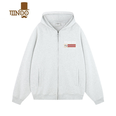 YANXUSOS复古后背美式绒面印花连帽拉链衫男女情侣同款上衣