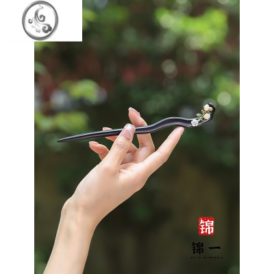 JiMi「锦一」原创檀木发簪女簪子古风花朵简约现代新中式旗袍汉服发饰