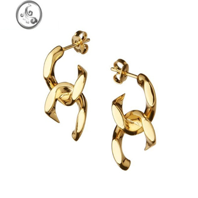 JiMi高级感 欧美潮牌ins嘻哈卡戴珊肯豆交叉链条镀金色耳环耳钉防过敏