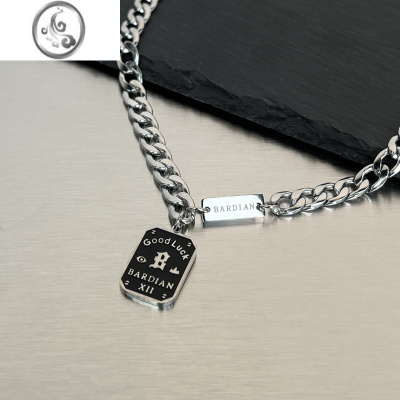 JiMi好运铭牌钛钢项链男女ins冷淡风轻奢小众毛衣链个性嘻哈卫衣配饰