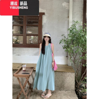 YIBUSHENG大码宽松显瘦休闲法式气质连衣裙胖mm纯色韩版初春新款无袖裙子