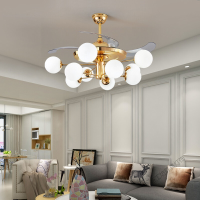 苏宁放心购 吊扇灯隐形风扇灯led餐厅北欧吊灯卧室客厅创意个性餐厅灯三色调光变频风扇吊灯金色