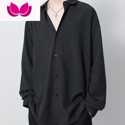 七斓冰丝长袖衬衫男衣垂坠感黑色高级感白色痞帅休闲宽松外套潮牌