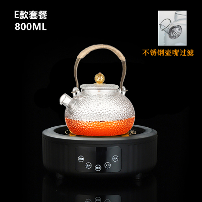 乐么电陶炉煮茶家用迷你功夫养生蒸煮茶器小电热泡茶机光波电磁炉智能保温防干烧[黑色+E款耐高温玻璃壶]