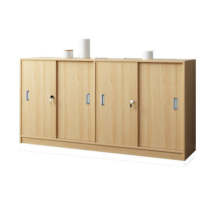 域赢木质四门储物柜资料柜推拉移门带锁矮柜边柜员工办公柜