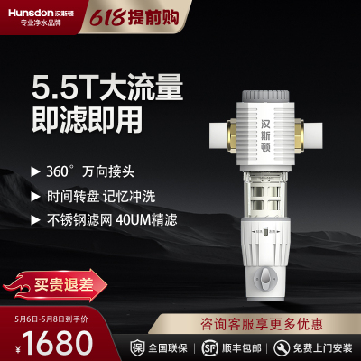 汉斯顿/Hunsdon前置过滤器40微米反冲洗压力表监控全屋家用净水器 全新升级大流量终身免换芯F30
