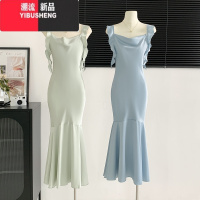 YIBUSHENG从一吊带缎面连衣裙女季新款气质仙女鱼尾小众设计感长裙子