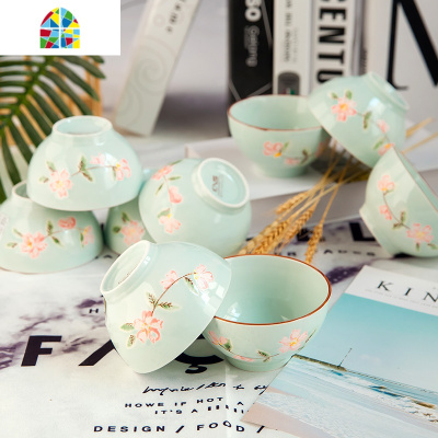 饭碗米饭碗家用中式创意小汤碗10只装加厚防烫吃饭碗陶瓷小碗套装 FENGHOU 十里飘香4.5唐式碗青釉10个装