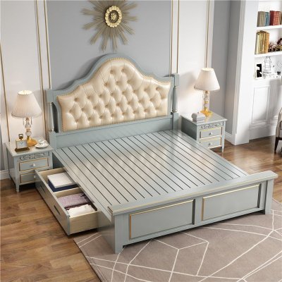 实木床宝马灰美式床1.8米双人床主卧婚床轻奢1.5米公主床现代简约