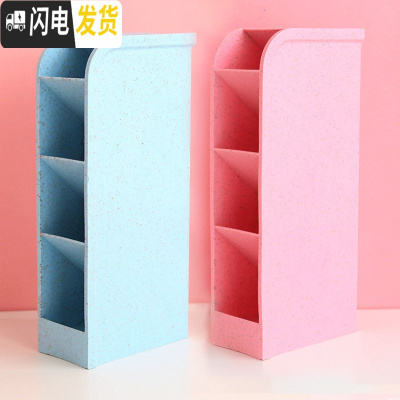 三维工匠韩版笔筒多功能时尚斜插式笔桶大容量收纳盒笔架简约小清新女ins风学生用个性创意可爱桌 北欧款/蓝色+粉色/共2个