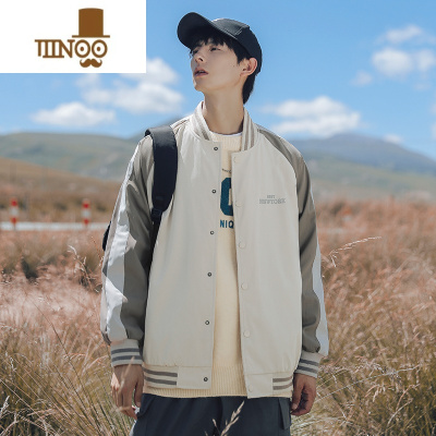 YANXU外套夹克男2023新款棒球服宽松衣服青少年拼接撞色港风加绒