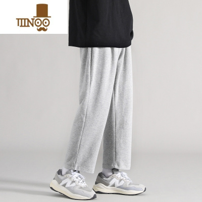 YANXU灰色运动卫裤男夏季薄款阔腿直筒九分裤子男宽松港风潮流休闲长裤