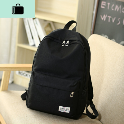 简约纯色双肩包女帆布休闲男背包韩版小清新中学生书包女旅行包NEW LAKE 黑色