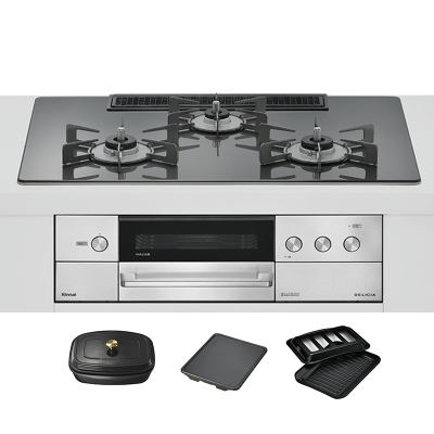 日本代购林内DELICIA75(液晶版 带深烤盘 )燃气灶嵌入式天然气RHS72W38M15RCSTW毛绒银24年新款