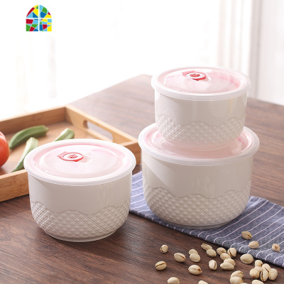 家用保鲜碗带盖 大号三件套微波炉专用陶瓷碗 单个冰箱密封碗 FENGHOU 红盖钻石保鲜碗[单个大号]1800毫升