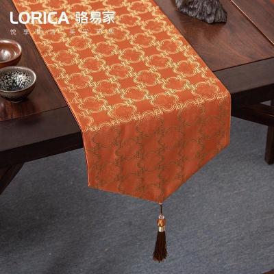 新中式桌旗禅意现代简约茶几餐桌布长条装饰布北欧电视柜盖巾定制 望蓬莱-橙色 33*360cm(适用桌长3米-3.2米)
