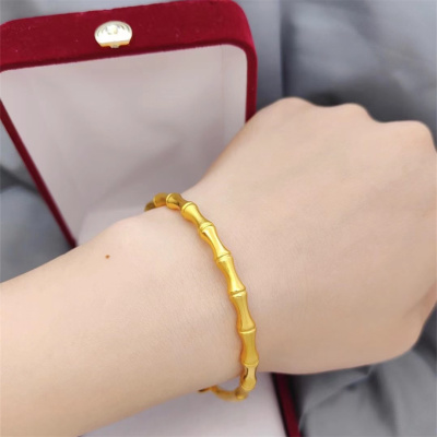 仿金越南沙金手镯推拉镀金假黄金富贵竹节磨砂手镯首饰女久不掉色送女朋友老婆情人节七夕生日礼物