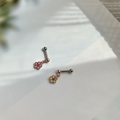 HanFanZ韩国进口饰品迷你彩色滴油樱花朵耳钉女骨钉钛钢杆送女朋友老婆情人节七夕生日礼物