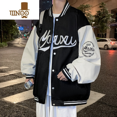 YANXU美式夹克男宽松街头风字母印花情侣棒球服潮搭男装休闲外套
