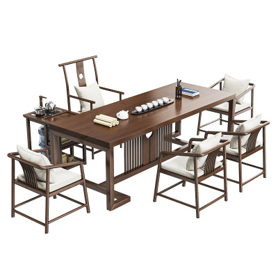 锦北 茶桌椅组合新中式泡茶台现代办公室喝茶桌原木客厅家用茶台 2.0米