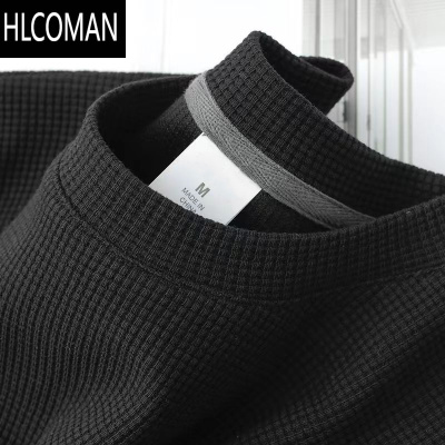 HLCOMAN华夫格圆领短袖后包领男士上衣夏季新款宽松大码冰丝薄款复古T恤