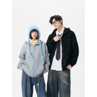 秋季新款满天星开衫连帽卫衣男宽松休闲运动拉链外套男女同款