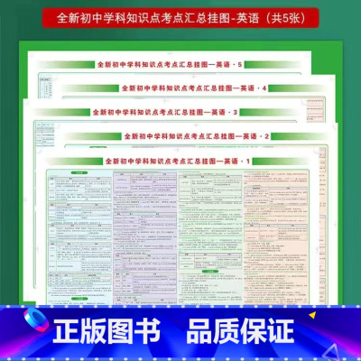 英语[挂图5张] 初中通用 [正版]小四门必背知识点挂图 初中知识点考点汇总挂图语文数学英语物理化学政治历史全套地理生物